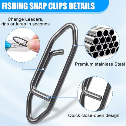 AGOOL Speed Clips for Fishing Lures Kit, Fishing Snaps Clips High Strength Quick Change Clips Stainless Steel Fishing Power Clips Swivels Fishing Tackle Connector Snaps - style: 50pcs Fishing Clips Kit