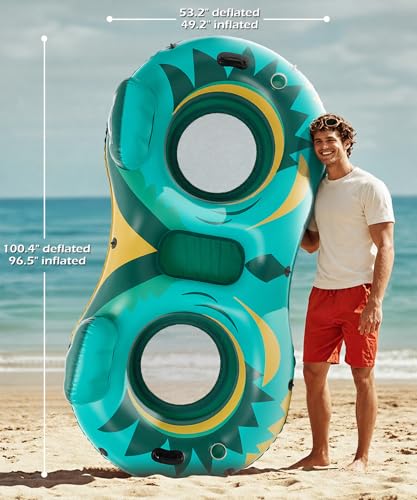 Jasonwell Inflatable River Tube Float - 2 Person Heavy Duty River Float Pool Floats with Removable Cooler Lake Water Tubes for Floating River Raft Lounge Floatie with 2 Cup Holders for Adults (Green) - style: Owl-Green