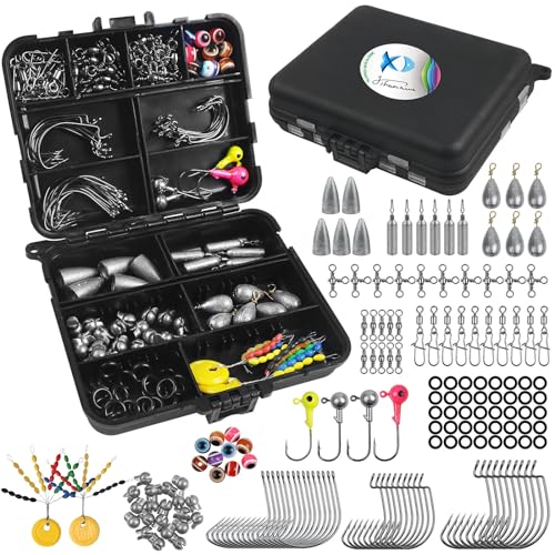 Fishing Accessories Fishing Tackle Box with Tackle Included, Fishing Hooks Bobbers Swivels Sinker Weights Fishing Gear Set Equipment for Bass Trout - style: 160pcs Kit