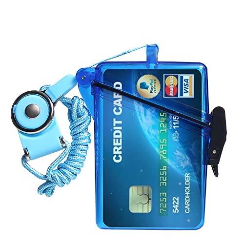Sport Waterproof ID Card Badge Holder Case with Lanyard Cover Multiple Credit Cards, Registration, ins Card Heavy Duty Durable Locker,Dry Box (Clear Blue) - color: Clear Blue