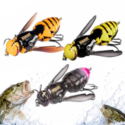 Kingdom Wasp Crawl Bait Insect Bionic Floating Fishing Lures Swimbaits Hard Artificial Baits Lure Freshwater and Saltwater Bass Carp Pike Walleye Fishing ABS Material Carbon Steel Three Book Hook - color: Set2, size: 6.6g