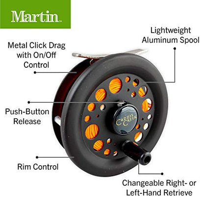 Martin Caddis Creek Fly Fishing Reel, Reinforced Aluminum Spool with Push Button Release