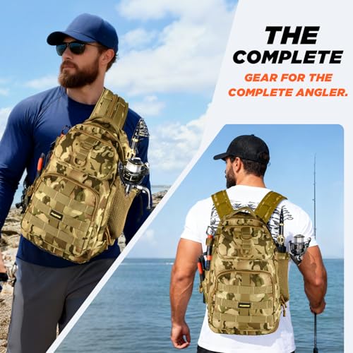 PLUSINNO Fishing Gear- Fishing Rod and Reel Combos, Fishing Backpack, Fishing Net, Fishing Bag with Rod Holders and Tackle Box for Freshwater/Saltwater, Fishing Gifts for Men - style: Khaki Backpack Tools With Rod&net