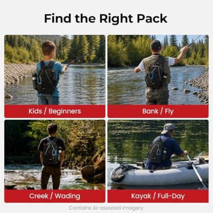 Piscifun Fishing Backpack with Rod Holder, Lightweight Sling Bag Storge Gear and Equipment - color: Black, size: Standard, style: Latch