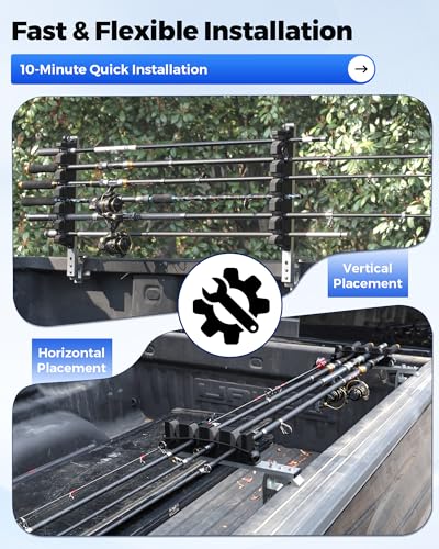 Aluminum Fishing Rod Holder for Truck Bed Holds 4 Fishing Rods, Truck Bed Fishing Rod Holder for Pickup, Gift for Truck Owners, Fishing, Outdoors, Dad, Family