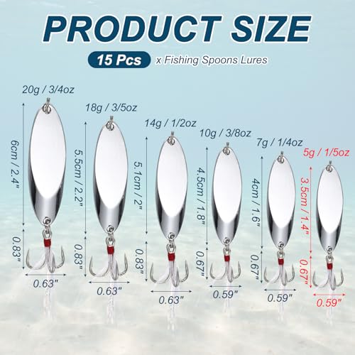Fishing Spoons Lures, Metal Saltwater Treble Trout Lures Jigging Spoon with Treble Hooks Spinner Baits for Freshwater - color: Silver, size: 5g / 1/5oz