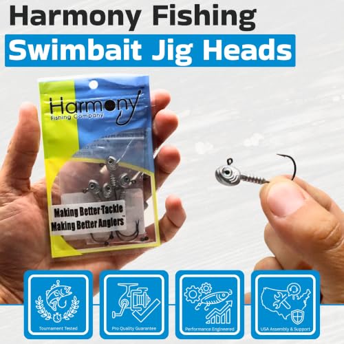 Harmony Fishing - Swimbait Jig Heads (4-Pack with 5 Bait Pegs) Tournament Grade Minnow Swimming Jig Heads - size: 3/16oz (3/0 Hook)