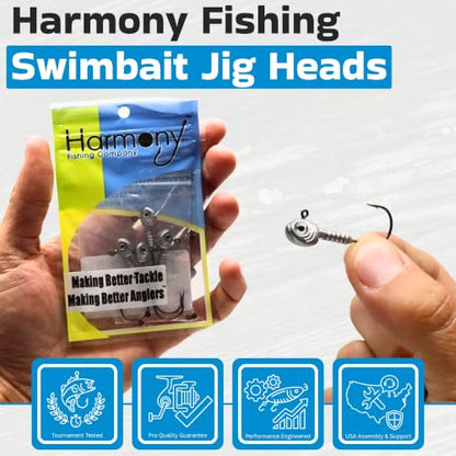 Harmony Fishing - Swimbait Jig Heads (4-Pack with 5 Bait Pegs) Tournament Grade Minnow Swimming Jig Heads - size: 3/16oz (3/0 Hook)