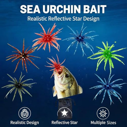 Sea Urchin Bait, Soft Plastic Fishing Lure, Realistic Reflective Star Design, Artificial Worm Bait for Bass,Drop Shot,Finesse,Slow Sinking - size: Medium