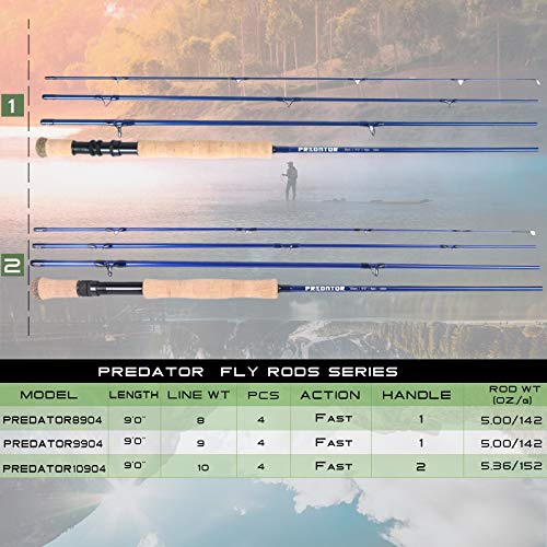 M MAXIMUMCATCH Maxcatch Predator Big Game and Saltwater Fly Fishing Rod: 7'11''/9'/9'2''/10', 4-Piece, 8/9/10/11/12 Weight - size: 9' 8wt 4 pieces, style: Saltwater Predator Fly Fishing Combo