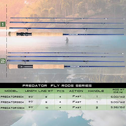 M MAXIMUMCATCH Maxcatch Predator Big Game and Saltwater Fly Fishing Rod: 7'11''/9'/9'2''/10', 4-Piece, 8/9/10/11/12 Weight - size: 9' 8wt 4 pieces, style: Saltwater Predator Fly Fishing Combo