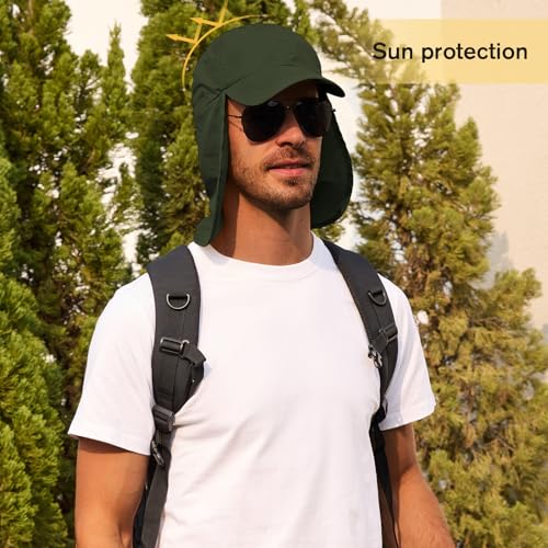 American Trends Mens Sun Hat with Neck Flap, UV Protection Outdoor Flap Hat, Packable Soft Fishing Hiking Gardening Hat - color: Green
