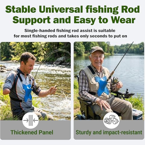 Fishing Rod Holder for Disabled & One-Handed Anglers,Adjustable Shoulder and Chest,Fishing Assistance Equipment Suitable for People with Limited Grip Strength(Blue)