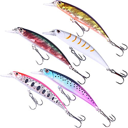 Jerk Baits for Bass Fishing, Jerkbait Fishing Lures, Minnow Lures Jerk Bait for Freshwater/Saltwater Fishing Lures for Trout Pike, 5pcs/10pcs with Box - color: H:3.54in/0.46oz/5pcs