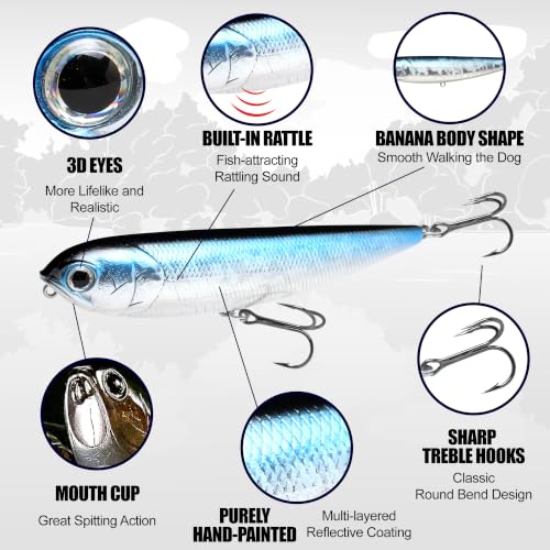 LUCKY CRAFT Sammy 115 Topwater Fishing Lures, 4.5" Midsized Surface Bait, Trout and Bass Lures, Walk-The-Dog Tournament Bait, Bass Fishing Gear - color: 723 Zebra MS Chartreuse Shad