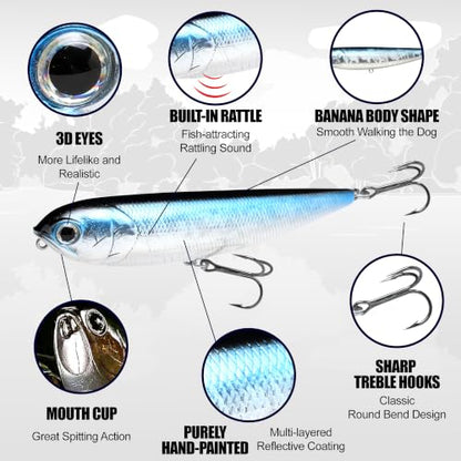 LUCKY CRAFT Sammy 115 Topwater Fishing Lures, 4.5" Midsized Surface Bait, Trout and Bass Lures, Walk-The-Dog Tournament Bait, Bass Fishing Gear - color: 723 Zebra MS Chartreuse Shad