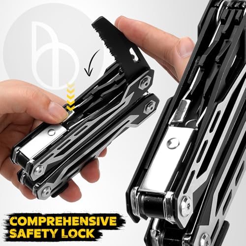 BIBURY Multitool, 21-in-1 Stainless Steel Pocket Knife with Scissors, Self-locking Multi Tool Pliers with Sheath for Outdoor, Survival, Camping, Home Repair, Gadgets for men Gifts for Men - BI2029AB