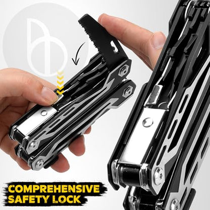 BIBURY Multitool, 21-in-1 Stainless Steel Pocket Knife with Scissors, Self-locking Multi Tool Pliers with Sheath for Outdoor, Survival, Camping, Home Repair, Gadgets for men Gifts for Men - BI2029AB