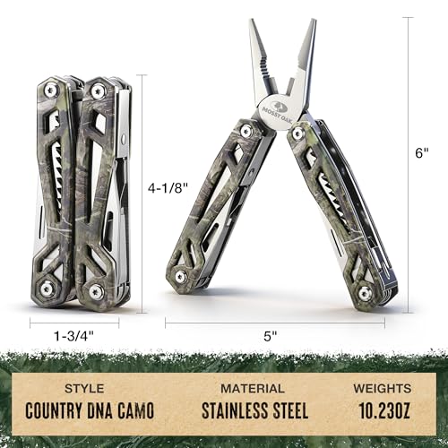 MOSSY OAK Multitool, 22-in-1 Stainless Steel Pliers with Screwdriver Sleeve, Camo Steel Handle, Self-locking Knife with Sheath-Perfect for Outdoor, Survival, Camping, Hiking, Simple Repair - color: 22-in-1, Camo