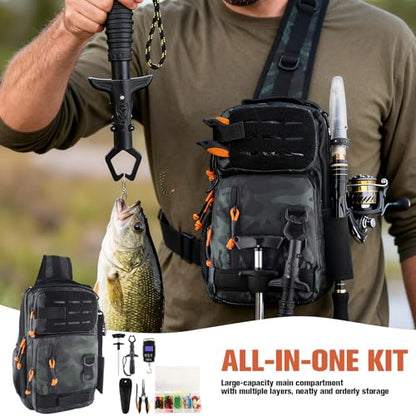 Hikary Fishing Backpack with Tackle Boxes,Fishing Tool Kit,Lightweight Outdoor Water-Resistant Fishing Shoulder Bag with Rod Holder Fisherman Gift Saltwater Freshwater - color: Green