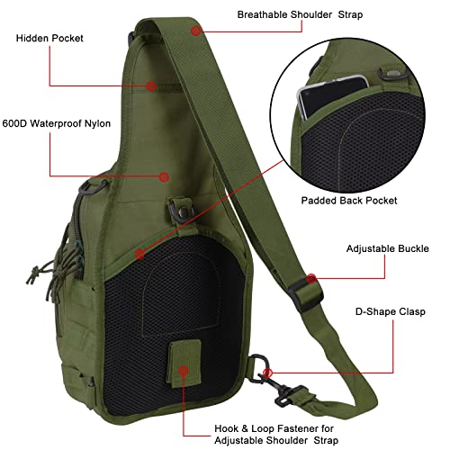 Qcute Tactical Backpack, Waterproof Military Cross-body Molle Sling Shoulder Backpack Chest Bag for Outdoor Every Day Carry - color: Army Green