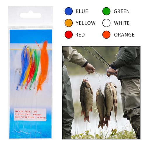 Fishing Bait Rigs 8 Packs Fishing Rigs with 48 Hooks Mackerel Feather Rig | Surf Fishing Rigs with Feather Sharp Hooks for Mackerel, Pollock, Cod, Bass Freshwater Saltwater