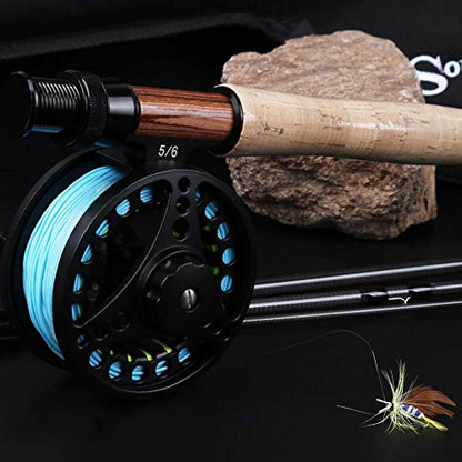 Sougayilang Saltwater Freshwater Fly Fishing Rod with Reel Combo Kit - color: B: Black Kits with Bag