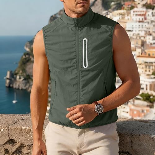 Fishing Vest - Fishing Vests for Men Lightweight Waterproof Zip Up Sleeveless Utility Jackets Outwear with Multi Pockets - color: 01# Army Green, size: 3X-Large