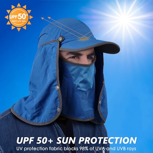 GADIEMKENSD UPF 50+ Folding Fishing Hat 360 Outdoor Sun Hat - color: Blue
