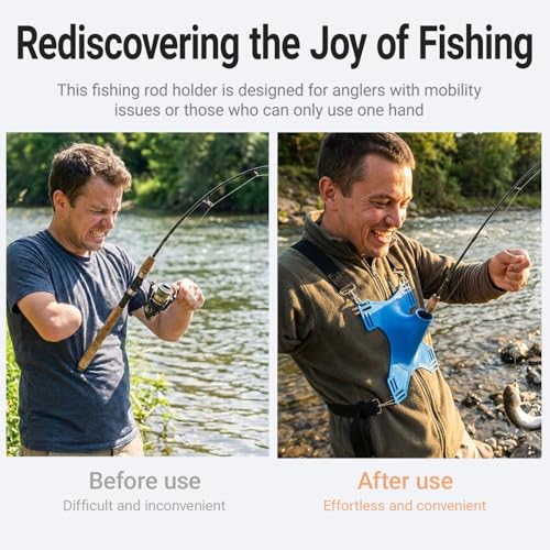 Fishing Rod Holder for Disabled & One-Handed Anglers,Adjustable Shoulder and Chest,Fishing Assistance Equipment Suitable for People with Limited Grip Strength(Blue)