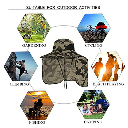 Sun Blocker Hats Outdoor Sun Protection Fishing Cap with Neck Flap Large Brim Outdoor Hat - color: Khaki Camo