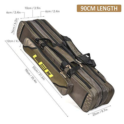 Lixada Fishing Rod Case Potable Canvas Fishing Pole Tools Reel Storage Bag Durable Fishing Gear Tackle Carry Cases 3 Layer, 90cm