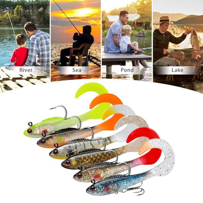 TRUSCEND Shadtale Easy Catch Soft Fishing Lures with BKK Hooks - Trembly Sinking and Vibrating Swim for More Bites, Pre-Rigged Swimbaits for Bass, Trout, Crappie, Walleye, Freshwater Saltwater Fishing - color: B-2.5",0.18oz