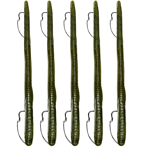 DeLong Lures 6" KILR Worm – Made in USA Weedless Pre-Rigged Soft Plastic Swimbaits, Extra Durable Bass Fishing Lures for Pike and More, 5-Pack Variety - color: Natural