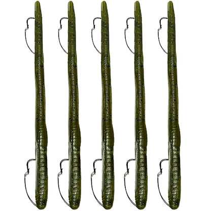 DeLong Lures 6" KILR Worm – Made in USA Weedless Pre-Rigged Soft Plastic Swimbaits, Extra Durable Bass Fishing Lures for Pike and More, 5-Pack Variety - color: Natural