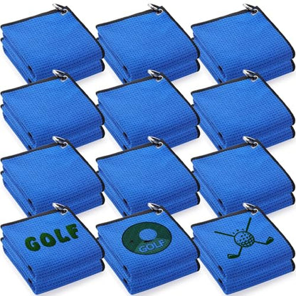 Batiyeer 12 Pcs Golf Towel Bulk for Golf Bags Microfiber Fabric Towel with Clip Waffle Pattern, Fitness, Camping, Hiking, Yoga - color: Blue