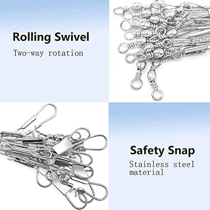 YOTO Fishing Tackle Leaders,Hi-Low Rig,Double Arms Saltwater Stainless Steel Leader with Swivels,High-Strength Fish Wire Gear Equipment, Fishing Gift - color: A2-17.7" 70lb-24pcs