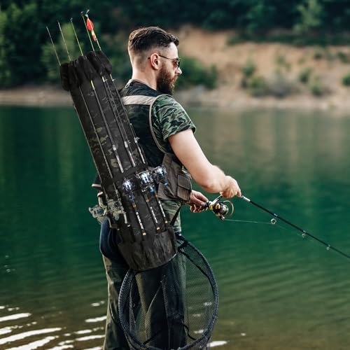 Fishing Pole Bag Rod Case, Folding Fishing Pole Bag Fishing Gear - color: Black Caomo