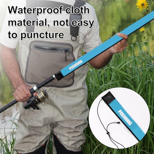 Fishing Rod Sleeve, 45.28 Inch Adjustable Neoprene Fishing Pole Protector Covers Case for Most Spinning & Casting Poles, Anti-Tangle, Waterproof (Blue)