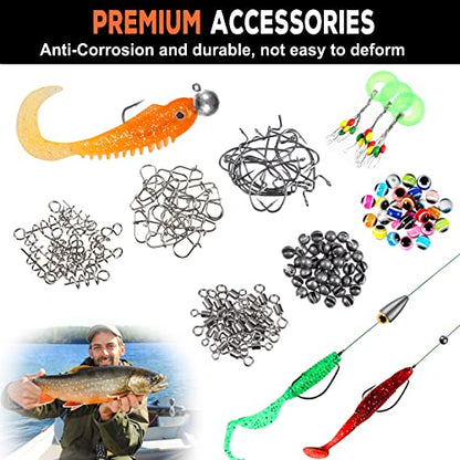PLUSINNO 253/387pcs Fishing Gear Accessories Kit, Fishing Tackle Box with Tackle Included, Fishing Hooks, Fishing Weights Sinkers, Spinner Blade, Fishing Equipment for Bass Trout Bluegill Crappie - color: 201pcs Fishing Accessories Kit