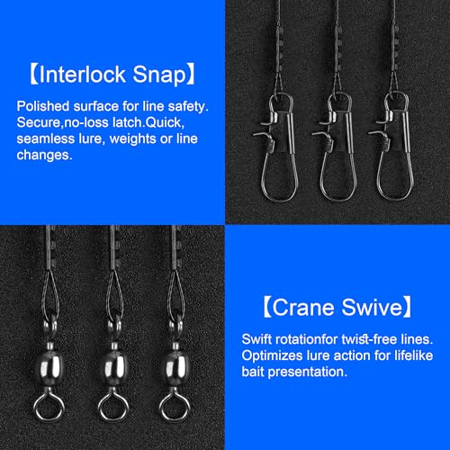 Fishing Leaders Saltwater Tackle Rig Surf Fishing Rigs with Swivel Snaps High Strength Wire Leader Bottom Rigs Fishing Gear Equipment for Lures Bait Hooks - color: Black Stainless Steel, style: 2 Arms-12pcs