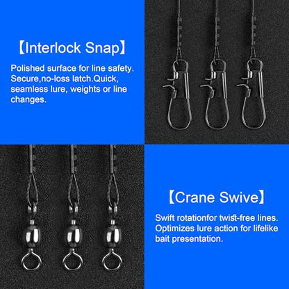 Fishing Leaders Saltwater Tackle Rig Surf Fishing Rigs with Swivel Snaps High Strength Wire Leader Bottom Rigs Fishing Gear Equipment for Lures Bait Hooks - color: Black Stainless Steel, style: 2 Arms-12pcs