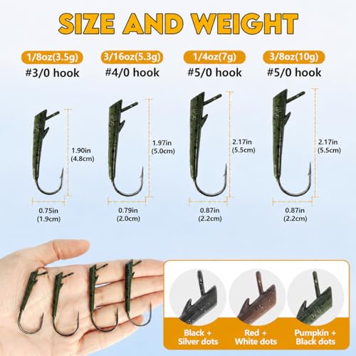 Eupheng 15PCS Ozark Rig Weedless Jig Heads, Hover-Style Texas Rig Alternative Hooks for Saltwater & Freshwater 1/8oz 3/16oz 1/4oz 3/8oz - size: 1/4oz(7g)-15PCS