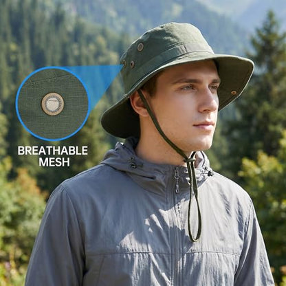 Pistha Sun Hats for Men with Balaclava Face Mask, UV Protection Bucket Hats for Mens Outdoor Fishing Safari Hiking - color: Army Green