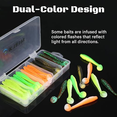 Paddle Tail Swimbaits, 50 PCS Ribbed 3 Inchs Soft Plastic Fishing Lures for Bass Trout Crappie Walleye Saltwater/Freshwater Fishing - color: Multicolor