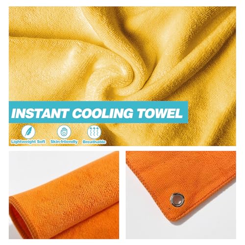 Microfiber Hiking Towels with Clip, Comfortable Cleaning of Sweat Skin or Hiking Accessories, 16” x 16”, Camping Towel (Yellow, Medium)