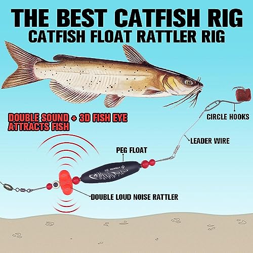 Catfish-Rig-for-Bank-Fishing-Catfishing-Tackle-Floats-with-Rattler-Santee Cooper Rig Equipment - color: Black-4 Pack, size: 2.5 inch
