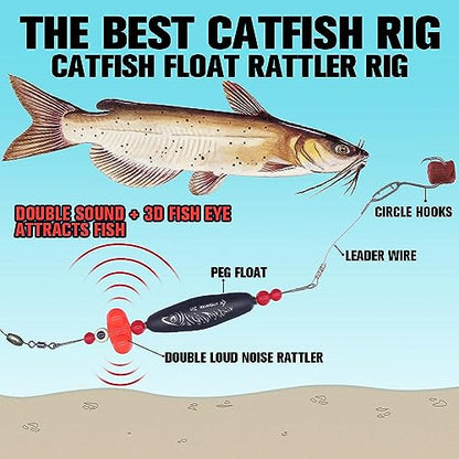 Catfish-Rig-for-Bank-Fishing-Catfishing-Tackle-Floats-with-Rattler-Santee Cooper Rig Equipment - color: Black-4 Pack, size: 2.5 inch
