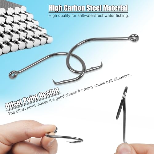 210pcs Fishing Hooks Kit Saltwater Freshwater Circle Hooks High Carbon Steel Barb Fish Hooks Fishing Gear Equipment with Tackle Box Assorted Size Octopus Beak Offset Fishing Hooks