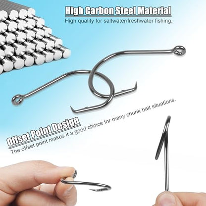 210pcs Fishing Hooks Kit Saltwater Freshwater Circle Hooks High Carbon Steel Barb Fish Hooks Fishing Gear Equipment with Tackle Box Assorted Size Octopus Beak Offset Fishing Hooks